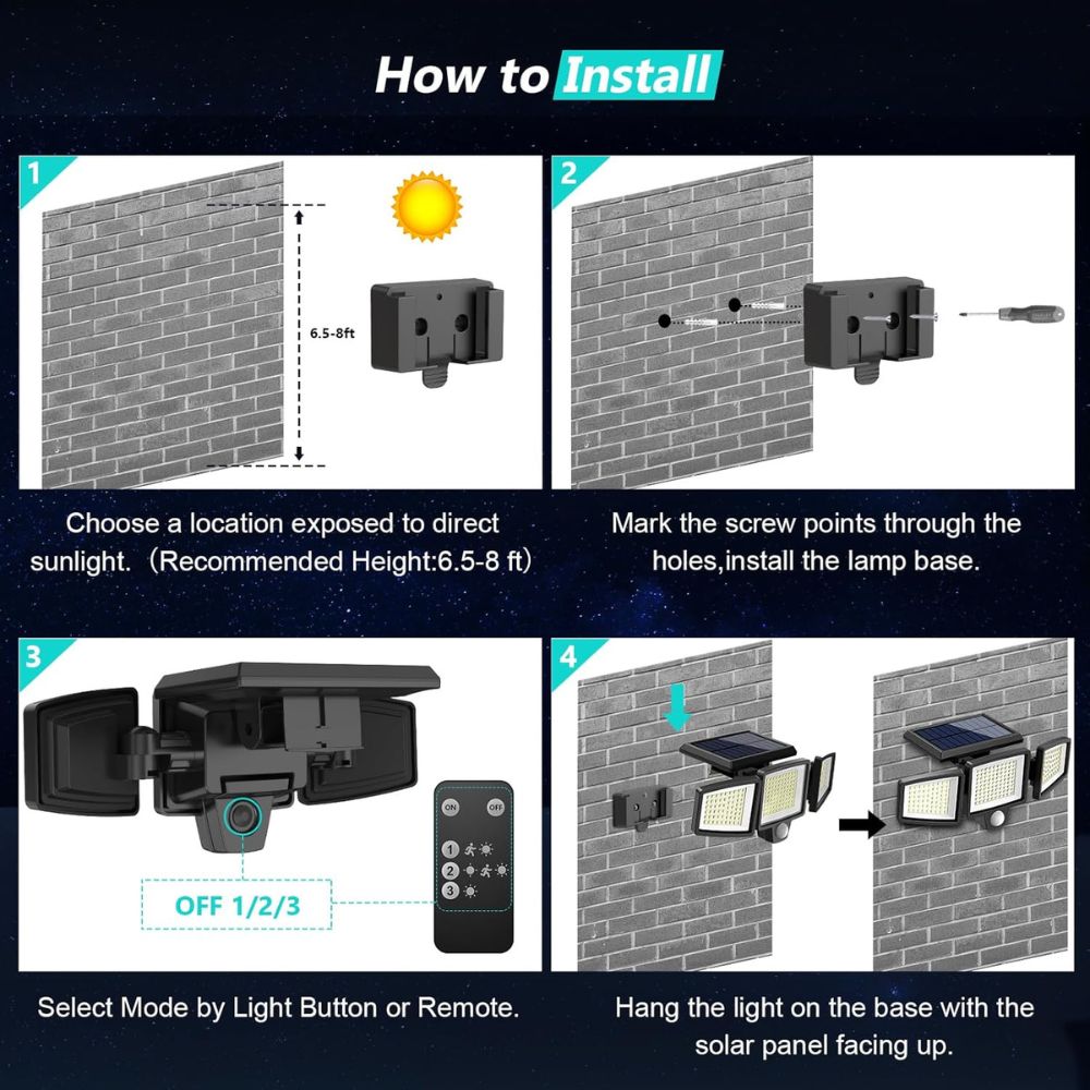 Solar Wall Light with Remote Control - 2500 Lumens